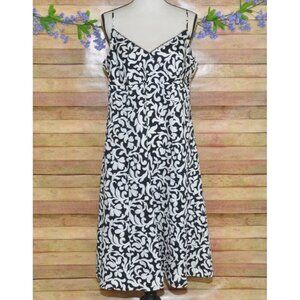 Ann Taylor Dress Womens 16 Black White Print A-Line Empire Waist Babydoll Summer